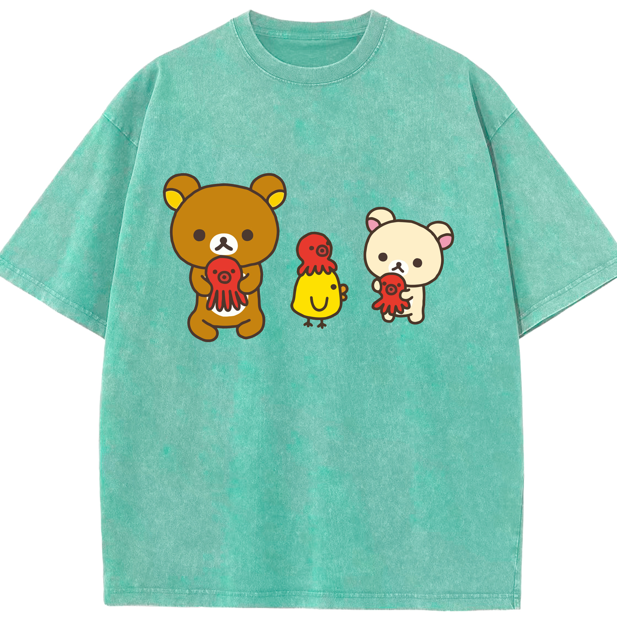 （画像用） リラックマ リラックマ キイロイトリ Rilakkuma Korilakkuma Kiiroitori 綿100% ヴィンテージ風 半袖Tシャツ（フロントプリント）